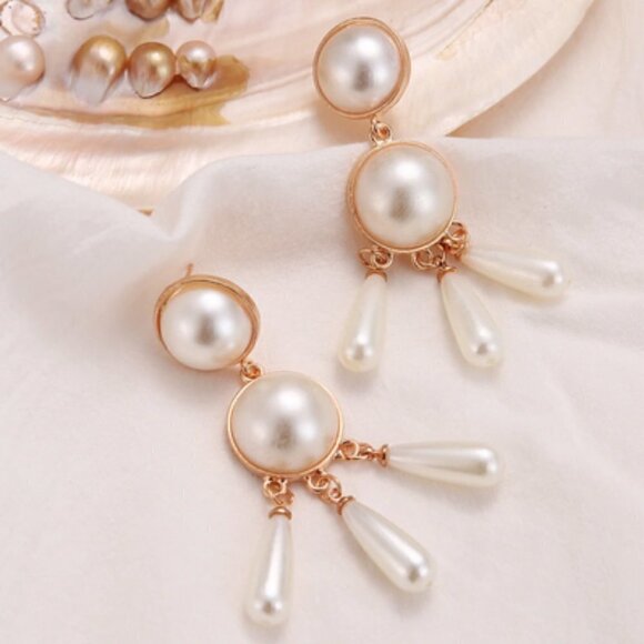 Boho Big Pearl drop Tassel Earrings gypsy - Picture 3 of 8